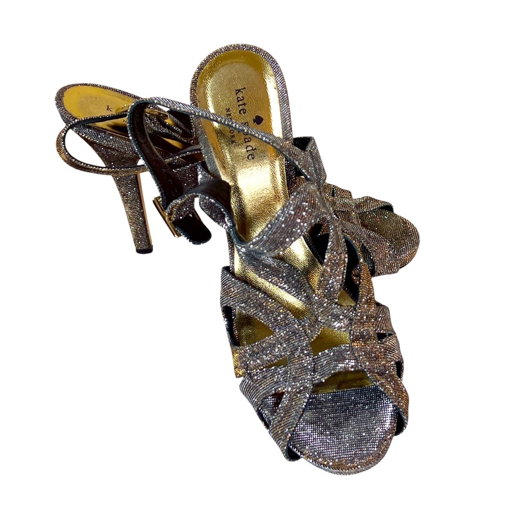 Kate Spade Golden Sparkle Heels with Adjustable Straps Size 9 1/2‎ Holida…